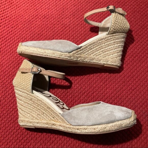 SAM EDELMAN Sz 10 Harmony Wedges Espadrille Light Beige Tan  Suede Shoes - Picture 8 of 9